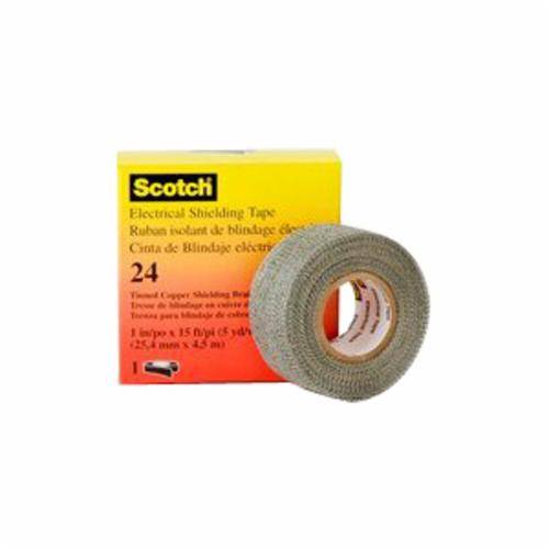 3M™ 24-1x15FT Premium-Grade Electrical Shielding Tape, 15 ft L x 1 in W, 16 mil THK, Copper, Rubber Resin Adhesive, Copper Mesh Backing, Silver