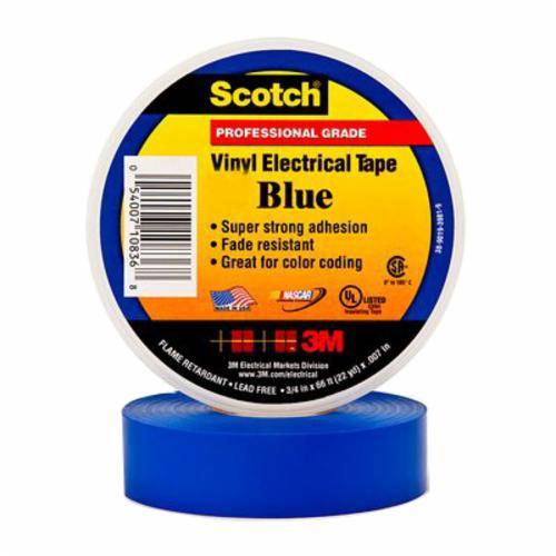 1/2" x 20' x 7 Mil, 3M 35-BLUE-1/2X20FT Scotch® Electrical Tape, Blue