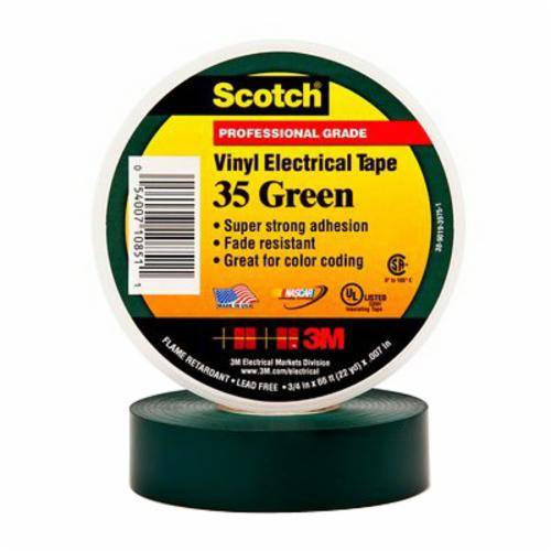 1/2" x 20' x 7 Mil, 3M 35-GREEN-1/2X20FT Scotch® Electrical Tape, Green