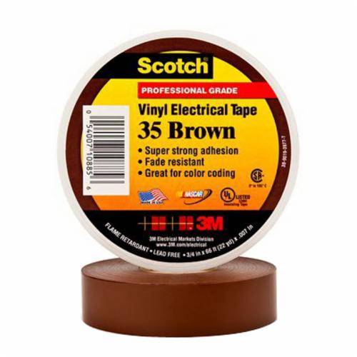 3/4" x 66' x 7 Mil, 3M 35-BROWN-3/4X66FT Scotch® Electrical Tape, Brown