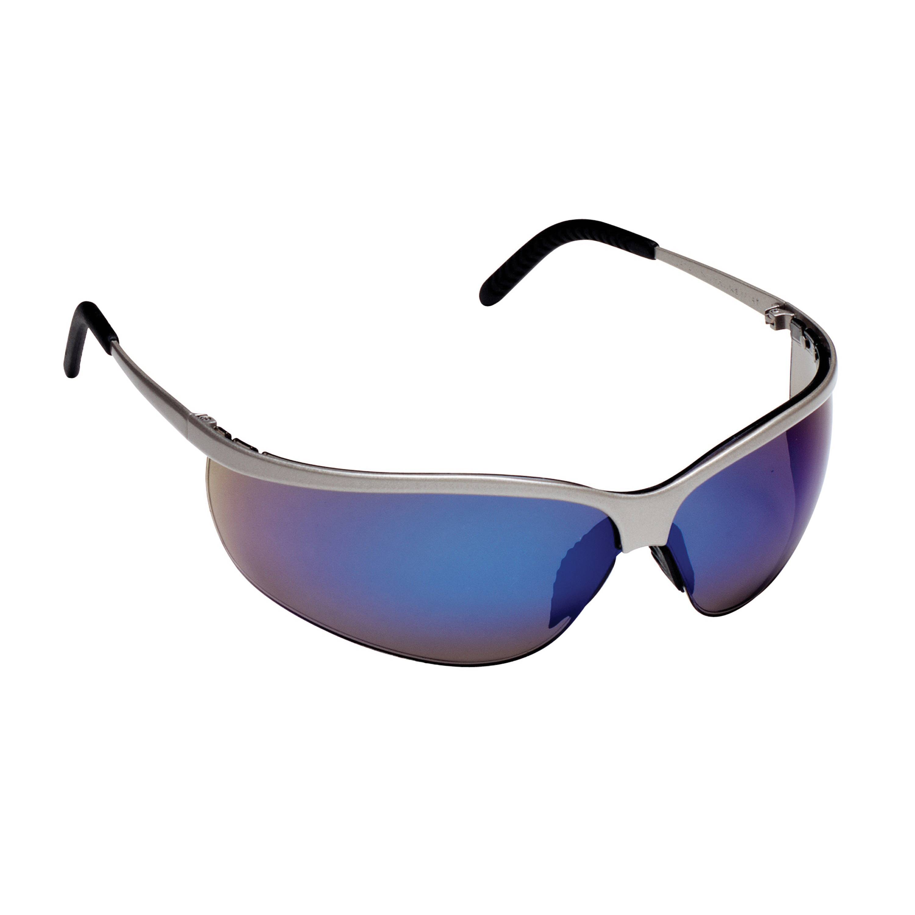 3M™ Metaliks™ 078371-11540 Sport Protective Eyewear, Anti-Scratch/Mirror, Blue Lens, Half Frame, Nickel, Metal Frame, Polycarbonate Lens, ANSI Z87.1-2015, ANSI Z87.1-2003
