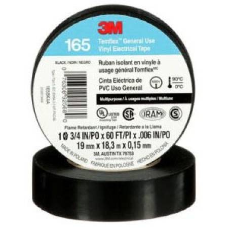 3/4" x 60' x 6 Mil, 600 V, 3M 165BK4A Temflex™ Electrical Tape, Black