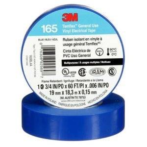 3/4" x 60' x 6 Mil, 600 V, 3M 165BL4A Temflex™ Electrical Tape, Blue
