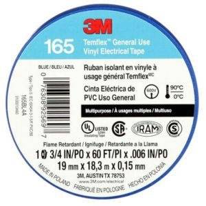 3/4" x 60' x 6 Mil, 600 V, 3M 165BL4A Temflex™ Electrical Tape, Blue