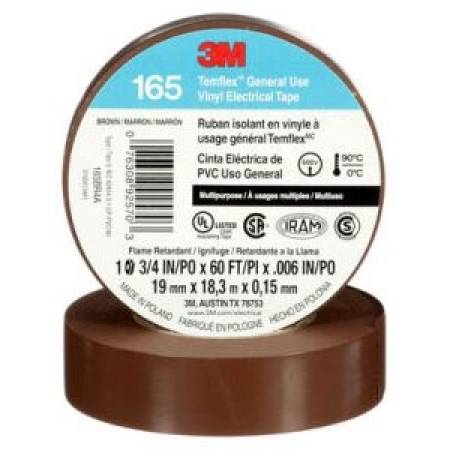 3/4" x 60' x 6 Mil, 600 V, 3M 165BR4A Temflex™ Electrical Tape, Brown