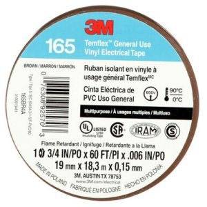 3/4" x 60' x 6 Mil, 600 V, 3M 165BR4A Temflex™ Electrical Tape, Brown
