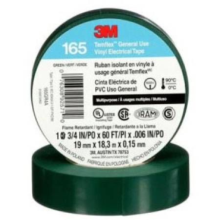 3/4" x 60' x 6 Mil, 600 V, 3M 165GR4A Temflex™ Electrical Tape, Green