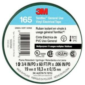 3/4" x 60' x 6 Mil, 600 V, 3M 165GR4A Temflex™ Electrical Tape, Green