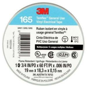 3/4" x 60' x 6 Mil, 600 V, 3M 165GY4A Temflex™ Electrical Tape, Gray