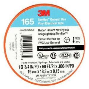 3/4" x 60' x 6 Mil, 600 V, 3M 165OR4A Temflex™ Electrical Tape, Orange