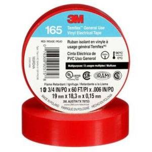 3/4" x 60' x 6 Mil, 600 V, 3M 165RD4A Temflex™ Electrical Tape, Red
