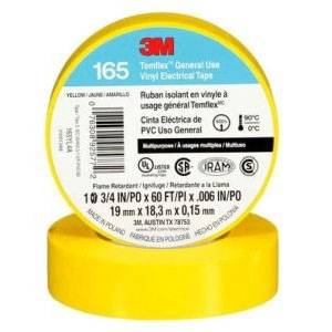 3/4" x 60' x 6 Mil, 600 V, 3M 165YL4A Temflex™ Electrical Tape, Yellow