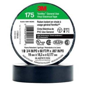 3/4" x 60' x 7 Mil, 600 V, 3M 175BK4A Temflex™ Electrical Tape, Black