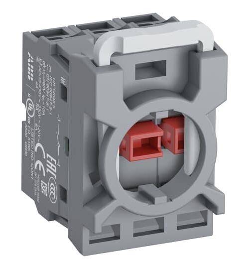 ABB MCBH-12 Non-Illuminated Contact Block With Silver Plated Contact and Holder, 1NO-2NC Contact, 6 A at 230 VAC Contact