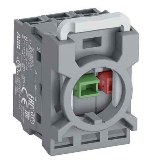 ABB MCBH-21 Non-Illuminated Single Contact Block With 3-Position Holder, 2NO-1NC Contact, 6 A at 230 VAC Contact