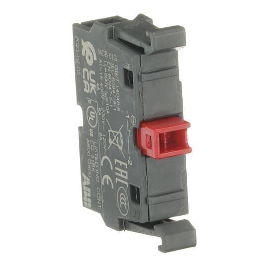 ABB MCB-01G Non-Illuminated Contact Block With Gold Plated Contact, 1NC Contact, 6 A at 230 VAC Contact