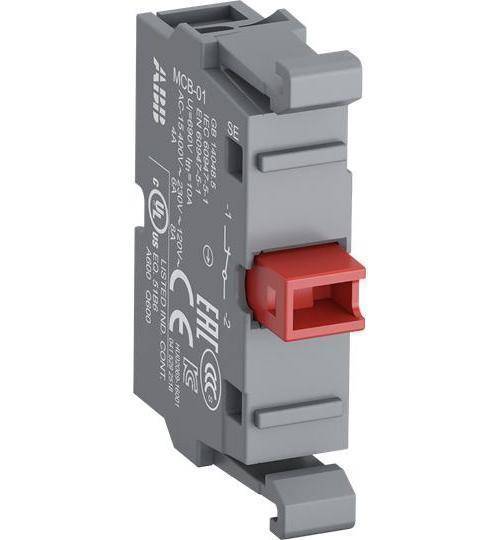 ABB MCB-01G Non-Illuminated Contact Block With Gold Plated Contact, 1NC Contact, 6 A at 230 VAC Contact