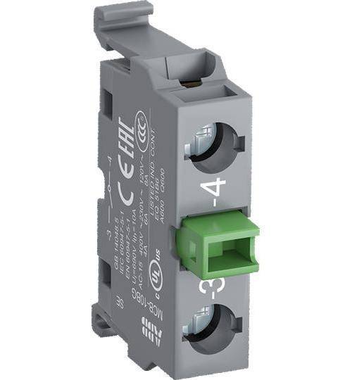 ABB MCB-10BG Non-Illuminated Contact Block With Gold Plated Contact, 1NC-1NO Contact, 6 A at 230 VAC Contact