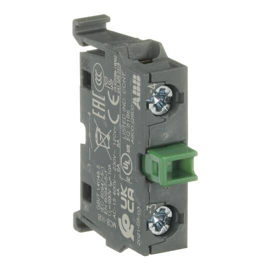 ABB MCB-10B Modular Non-illuminated Contact Block, 22 mm, 1NO Contact, 6 A at 230 VAC, 5 A at 24 VDC, 1.1 A at 125 VDC Contact, Silver Tipped Contact