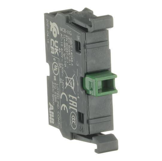 ABB MCB-10G Non-Illuminated Contact Block With Gold Plated Contact, 1NO Contact, 6 A at 230 VAC Contact