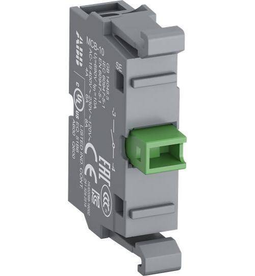 ABB MCB-10G Non-Illuminated Contact Block With Gold Plated Contact, 1NO Contact, 6 A at 230 VAC Contact