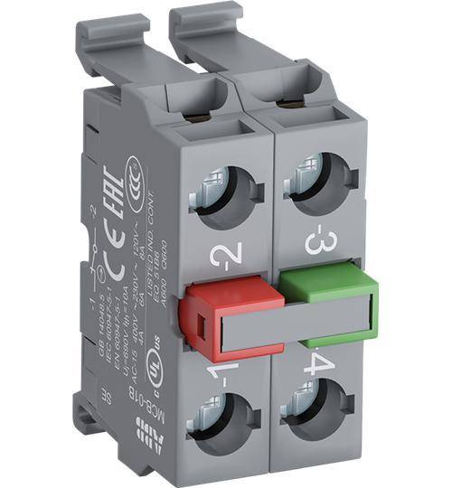 ABB MCB-11B Modular Non-Illuminated Double Contact Block, 1NC-1NO Contact, 6 A at 230 VAC Contact