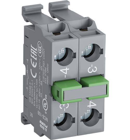 ABB MCB-20B Modular Non-illuminated Contact Block, 22 mm, 2NO Contact, 6 A at 230 VAC, 5 A at 24 VDC, 1.1 A at 125 VDC Contact