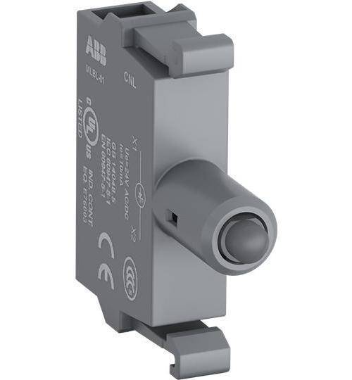 ABB MLBL-08G Illuminated Modular LED Block With Integrated LED, 22 mm, 30 mm, 10.2 mA at 380 VAC Contact, Green