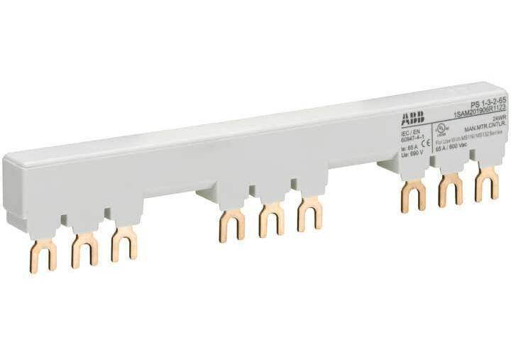 ABB PS1-3-2-65 Busbar With (2) Auxiliary Contact, For Use With MS116/MS132/MO132 Manual Motor Protector, 3-Position, 9-Pole, Fork Connection, 3-Phase, 690 VAC/250 VDC, 65 A