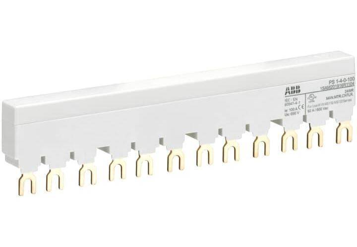 ABB PS1-4-0-100 Busbar, For Use With MS116/MS132/MO132 Manual Motor Protector, 4-Position, Fork Connection, 3-Phase, 690 VAC/250 VDC, 92 A