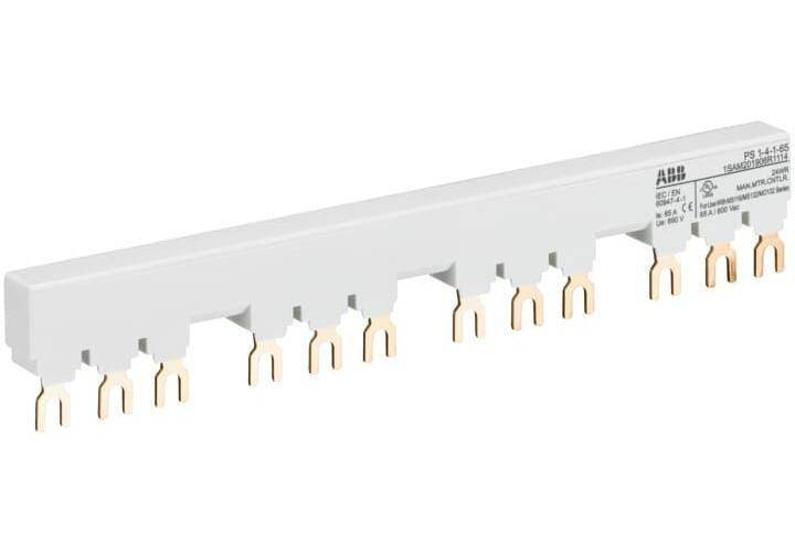 ABB PS1-4-1-65 Busbar With (1) Auxiliary Contact, For Use With MS116/MS132/MO132 Manual Motor Protector, 4-Position, Fork Connection, 3-Phase, 690 VAC/250 VDC, 65 A