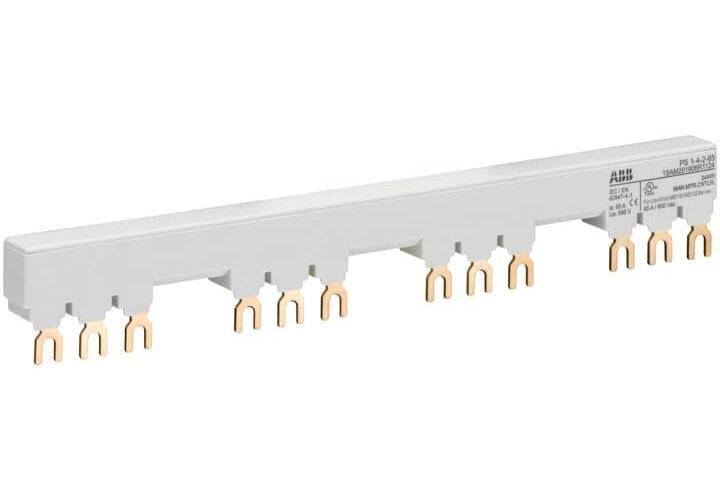 ABB PS1-4-2-65 Busbar With (2) Auxiliary Contact, For Use With MS116/MS132/MO132 Manual Motor Protector, 4-Position, Fork Connection, 3-Phase, 690 VAC/250 VDC, 65 A