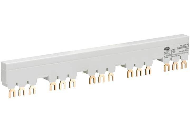 ABB PS1-5-1-100 Busbar With (1) Auxiliary Contact, For Use With MS116/MS132/MO132 Manual Motor Protector, 5-Position, Fork Connection, 3-Phase, 690 VAC/250 VDC, 92 A