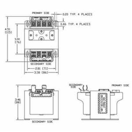 75 VA, 1-Phase, Hubbell (Acme Electric) TB75A004C Encapsulated Industrial Control Transformer, 208/230/460 V Primary, 24/115 V Secondary