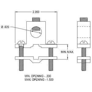 3/8 to 1" Pipe,8 to 4/0 AWG Conductor, Arlington Industries Inc. 718DB Grounding Clamp, Solid Bronze