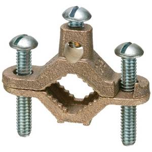 1/2 to 1" Pipe,10 to 2 AWG Conductor, Arlington Industries Inc. 720B Grounding Clamp, Solid Brass