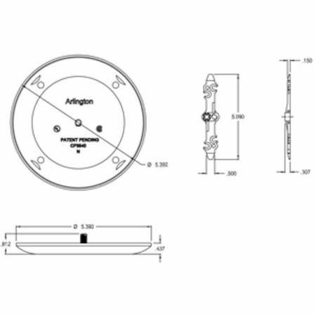 5.39" Dia, Flat, Arlington Industries Inc. CP3540 Round Ceiling Box Cover