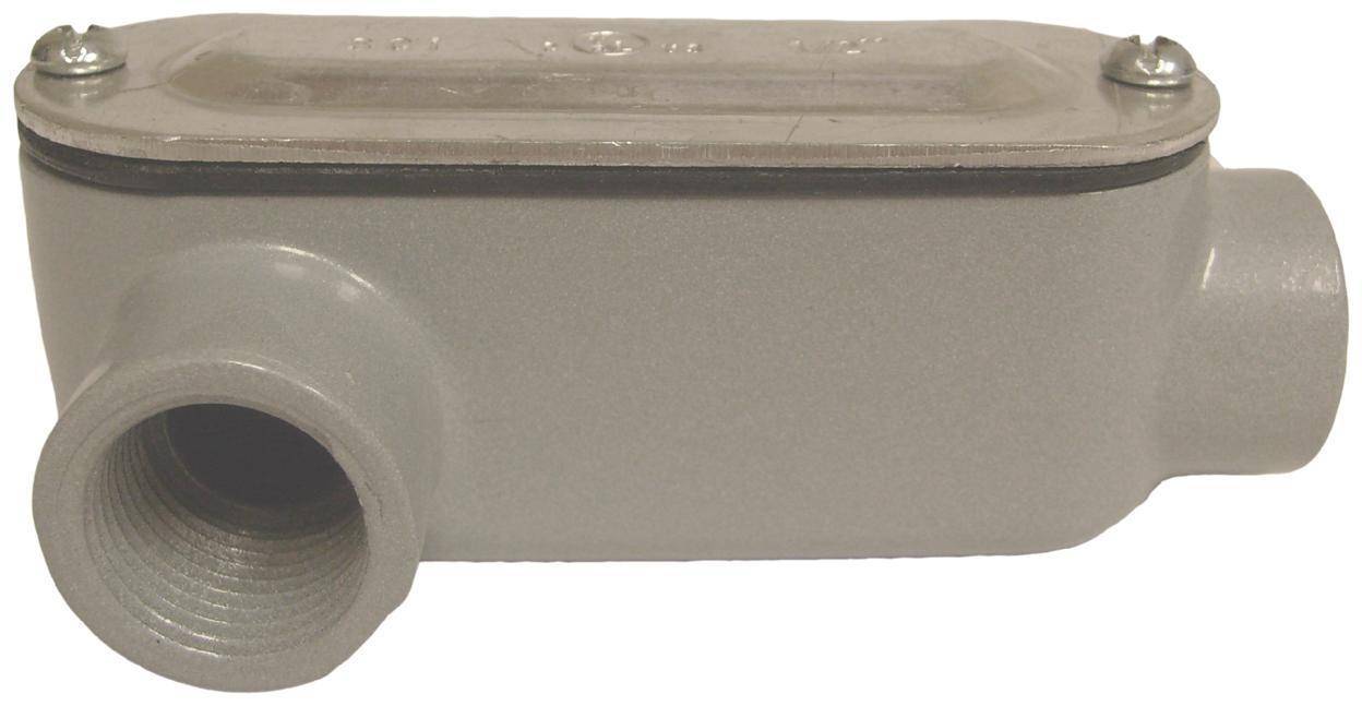 Allied Tube & Conduit ALR1CGKON Type LR Conduit Body With Stamped Aluminum Flat Cover, Neoprene Gasket, 1/2 in Hub, Copper Free Die Cast Aluminum