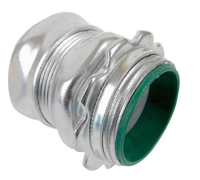 Allied Tube & Conduit CC200-ICRKON Straight Compression Connector With Insulated Throat, 2 in Trade, For Use With EMT Conduit, Steel, Zinc Plated