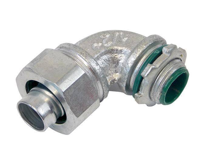 Allied Tube & Conduit LT30090KON Non-Insulated Standard Liquid Tight Connector, 3 in Trade, 90 deg, Malleable Iron, Zinc Plated
