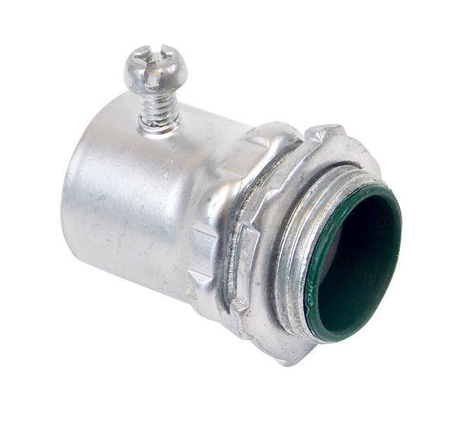 Allied Tube & Conduit SC100-ICRKON Straight Set Screw Connector With Insulated Throat, 1 in Trade, For Use With EMT Conduit, Steel, Zinc Plated