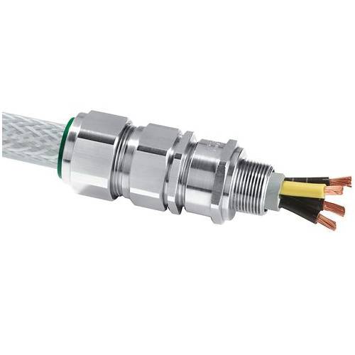 Appleton® 2016E1FX5 Constructional Feature Explosionproof Flameproof Increased Safety Straight Cable Gland Connector With Low Smoke Fume Thermoplastic Elastomer Seal, 20S16 Trade, 0.24 to 0.52 in Cable Openings, Brass, Nickel Plated