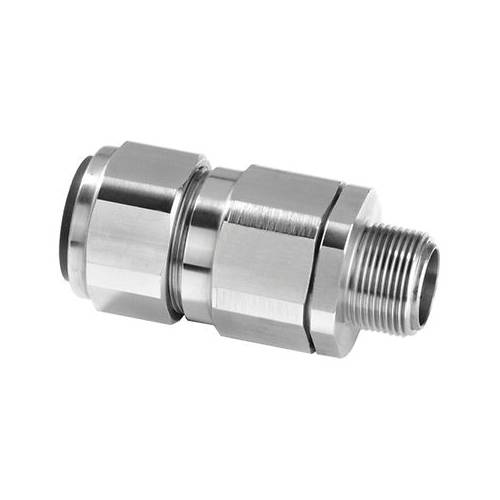 Appleton® 32PX2KX1255 Explosionproof Straight Compound Barrier Cable Connector, 1-1/4 in Trade, 0.93 to 1.33 in Cable Openings, Brass, Nickel Plated