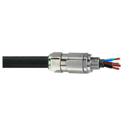 Appleton® 40T35 T3 Series Straight Cable Gland, M40 Thread, 1.1 to 1.59 in Cable, Brass, Nickel Plated