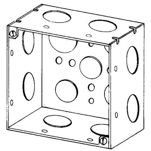 Appleton® 4SD-3/4 Square Box, Steel, 30.3 cu-in Capacity, (13) Outlets, (13) Knockouts, 4 in H x 4 in W x 2-1/8 in D