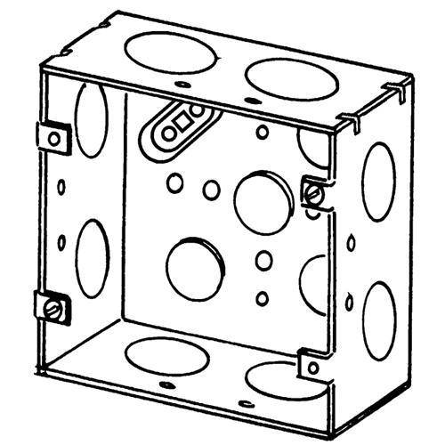 Appleton® 4SJ-3/4 Square Box, Steel, 29.5 cu-in Capacity, (12) Outlets, (12) Knockouts, 4-11/16 in H x 4-11/16 in W x 1-1/2 in D