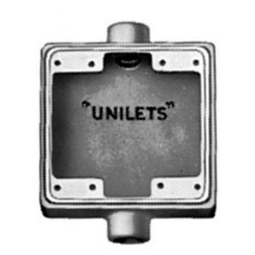 Appleton® UNILETS™ FDC-2-75-A Type FDC Deep Heavy Duty Device Box With Internal Ground Screw, Aluminum, 45 cu-in Capacity, 2 Gangs, 2 Outlets, 2 Knockouts, 4.63 in H x 4.63 in W x 2.69 in D