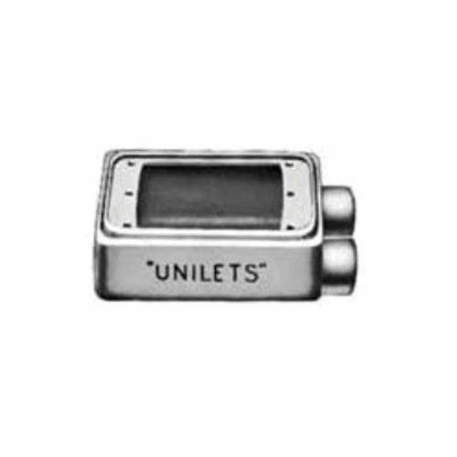 Appleton® UNILETS™ FSS-1-50-A Type FSS Heavy Duty Shallow Device Box With Internal Ground Screw, Aluminum, 18 cu-in Capacity, 1 Gangs, 2 Outlets, 2 Knockouts, 5.88 in H x 2.81 in W x 2 in D