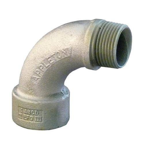 Appleton® LMFL90-100 Long Bushed Elbow, 1 in Trade, 90 deg, Malleable Iron, Triple Coated