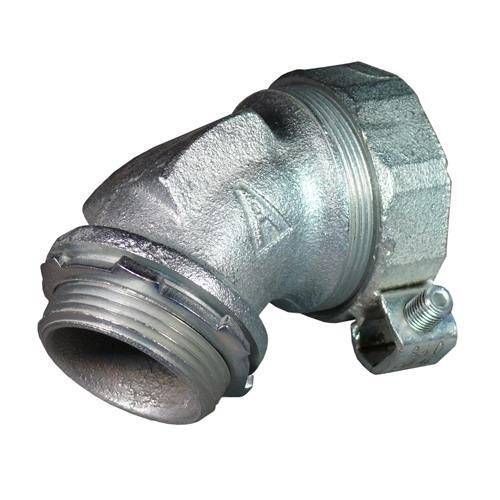 Appleton® ST-45300L Liquid Tight Oiltight Raintight Conduit Connector With Plain Throat, 3 in Trade, 1 to 4/0 AWG Cable Openings, 45 deg, Malleable Iron, Triple Coated